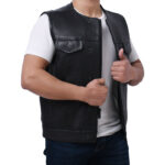 Men's Black Leather Vest with Chest Pocket and Sleek Zipper Closure - Image 3