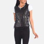 Women's Black Leather Vest with Side Laces