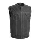 Men’s Black Leather Club Vest with White Stitching