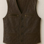 Men’s Dark Brown Lightweight Biker Leather Vest – Stylish Chest Zipper Design