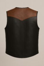Men’s Black & Brown Two-Tone Leather Vest – Western Style, Lightweight, Button Front Design - Image 2
