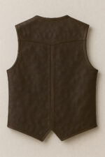 Men’s Dark Brown Lightweight Biker Leather Vest – Stylish Chest Zipper Design - Image 2