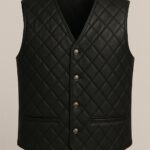Men’s Black Diamond Quilted Leather Vest – Luxury Stitching, Lightweight & Button Front Design