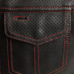 Men’s Black Perforated Leather Vest with Red Stitching - Image 3