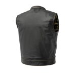 Men’s Black Leather Club Vest with White Stitching - Image 2