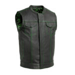 Men’s Green Stitched Black Leather Club Vest